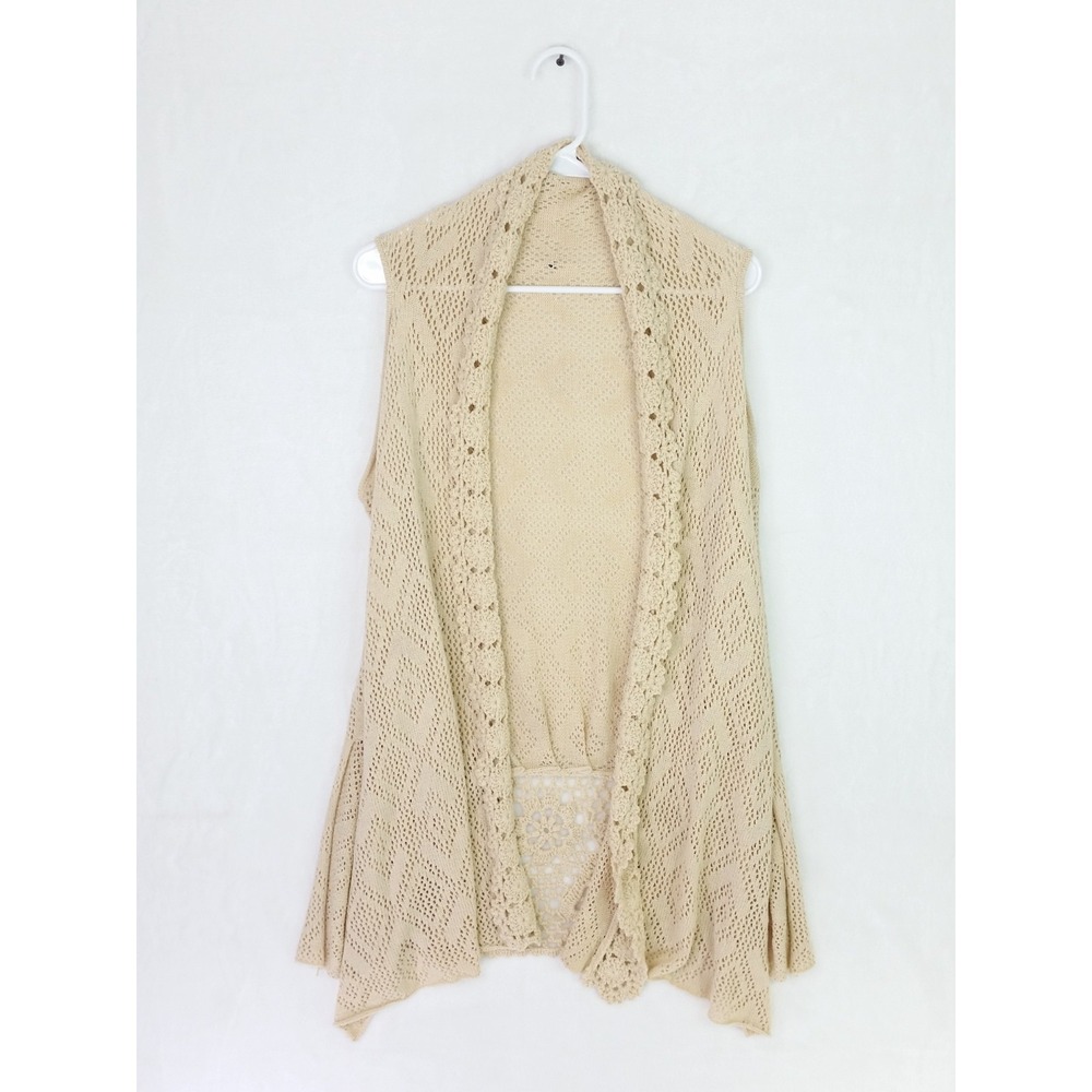 Women's Rebecca Elliot Open Front Knit Drape Top‎ Size Medium M Beige